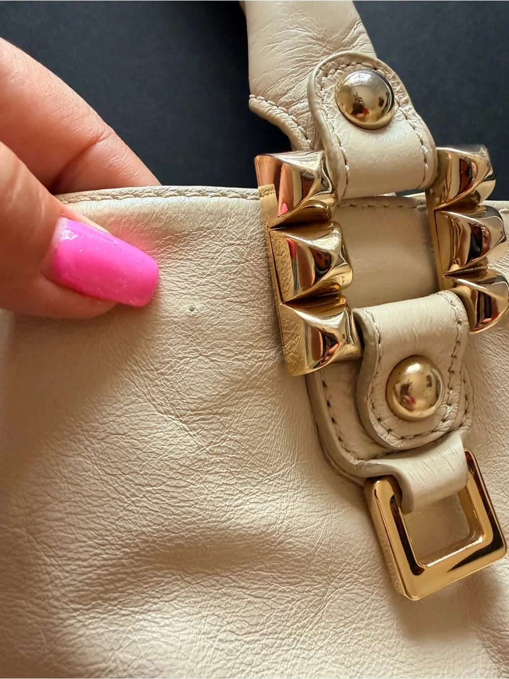 Betsey Johnson Vintage Cream leather satchel tote, buttery soft, gold hardware